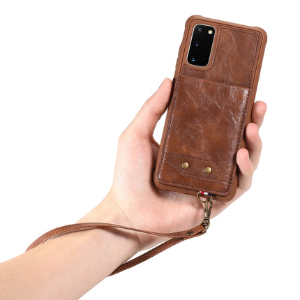 For Galaxy S20 Vertical Flip Shockproof Leather Protective Case with Short Rope, Support Card Slots & Bracket & Photo Holder & Wallet Function(Coffee)-garmade.com