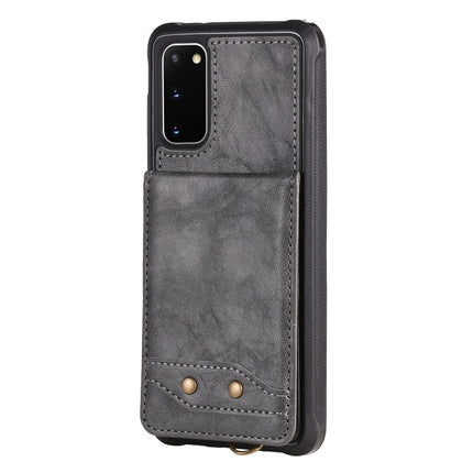 For Galaxy S20 Vertical Flip Shockproof Leather Protective Case with Short Rope, Support Card Slots & Bracket & Photo Holder & Wallet Function(Gray)-garmade.com
