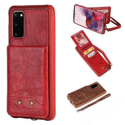 For Galaxy S20 Vertical Flip Shockproof Leather Protective Case with Short Rope, Support Card Slots & Bracket & Photo Holder & Wallet Function(Red)-garmade.com