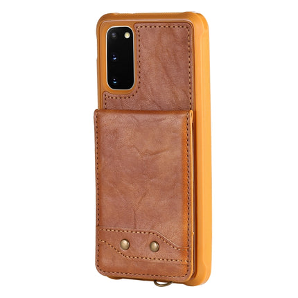 For Galaxy S20 Vertical Flip Shockproof Leather Protective Case with Short Rope, Support Card Slots & Bracket & Photo Holder & Wallet Function(Brown)-garmade.com
