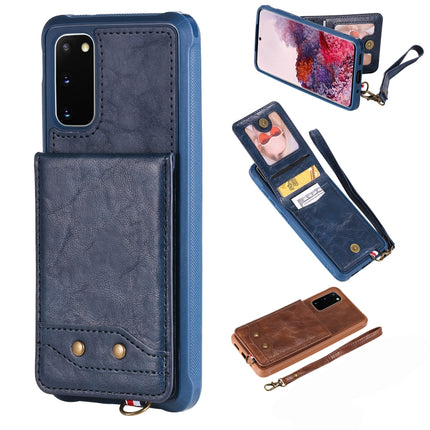 For Galaxy S20 Vertical Flip Shockproof Leather Protective Case with Short Rope, Support Card Slots & Bracket & Photo Holder & Wallet Function(Blue)-garmade.com