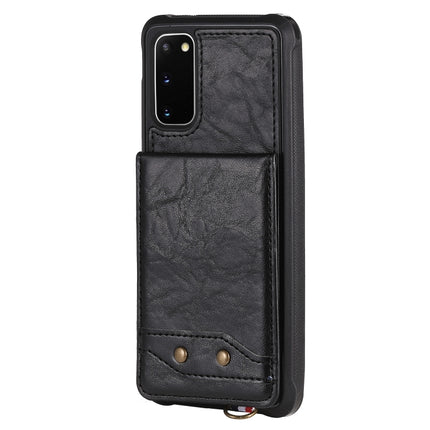 For Galaxy S20 Vertical Flip Shockproof Leather Protective Case with Short Rope, Support Card Slots & Bracket & Photo Holder & Wallet Function(Black)-garmade.com