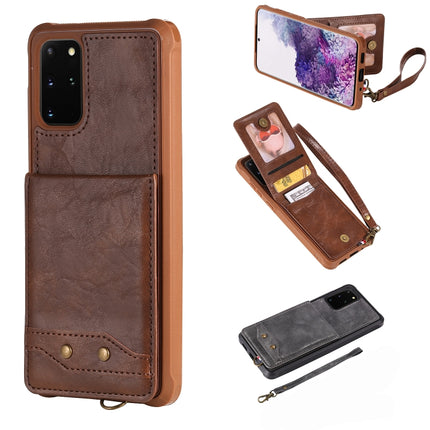 For Galaxy S20+ Vertical Flip Shockproof Leather Protective Case with Short Rope, Support Card Slots & Bracket & Photo Holder & Wallet Function(Coffee)-garmade.com