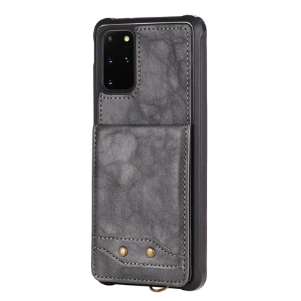 For Galaxy S20+ Vertical Flip Shockproof Leather Protective Case with Short Rope, Support Card Slots & Bracket & Photo Holder & Wallet Function(Gray)-garmade.com