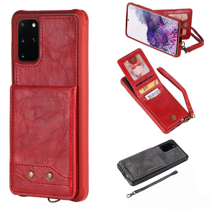 For Galaxy S20+ Vertical Flip Shockproof Leather Protective Case with Short Rope, Support Card Slots & Bracket & Photo Holder & Wallet Function(Red)-garmade.com