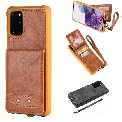 For Galaxy S20+ Vertical Flip Shockproof Leather Protective Case with Short Rope, Support Card Slots & Bracket & Photo Holder & Wallet Function(Brown)-garmade.com