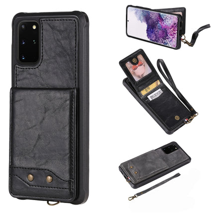 For Galaxy S20+ Vertical Flip Shockproof Leather Protective Case with Short Rope, Support Card Slots & Bracket & Photo Holder & Wallet Function(Black)-garmade.com