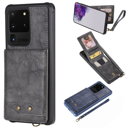 For Galaxy S20 Ultra Vertical Flip Shockproof Leather Protective Case with Short Rope, Support Card Slots & Bracket & Photo Holder & Wallet Function(Gray)-garmade.com