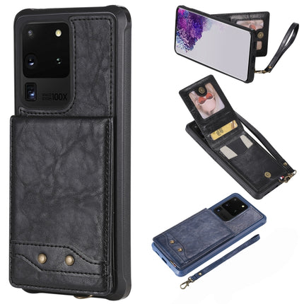 For Galaxy S20 Ultra Vertical Flip Shockproof Leather Protective Case with Short Rope, Support Card Slots & Bracket & Photo Holder & Wallet Function(Black)-garmade.com