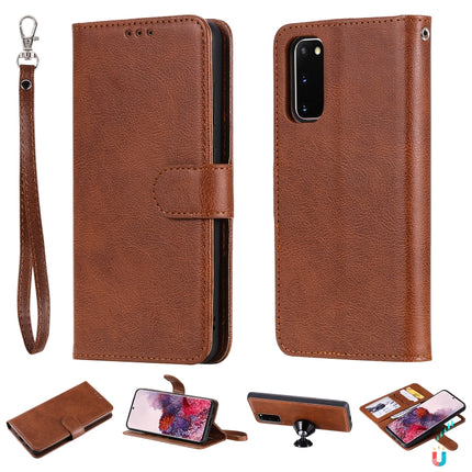 For Galaxy S20 2 in 1 Solid Color Detachable PU Leather Case with Card Slots & Magnetic Holder & Photo Frame & Wallet & Strap(Brown)-garmade.com