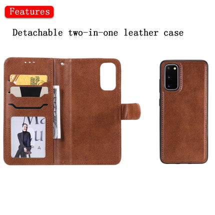For Galaxy S20 2 in 1 Solid Color Detachable PU Leather Case with Card Slots & Magnetic Holder & Photo Frame & Wallet & Strap(Brown)-garmade.com