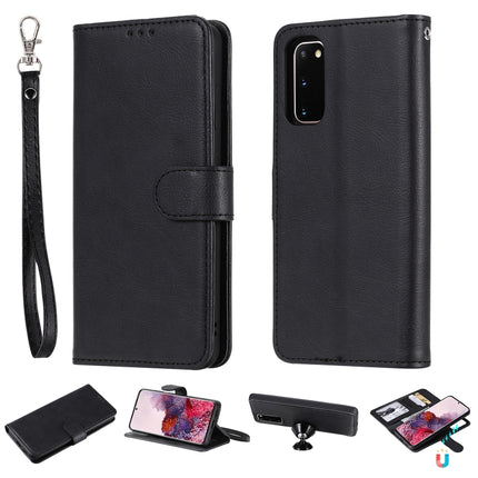For Galaxy S20 2 in 1 Solid Color Detachable PU Leather Case with Card Slots & Magnetic Holder & Photo Frame & Wallet & Strap(Black)-garmade.com
