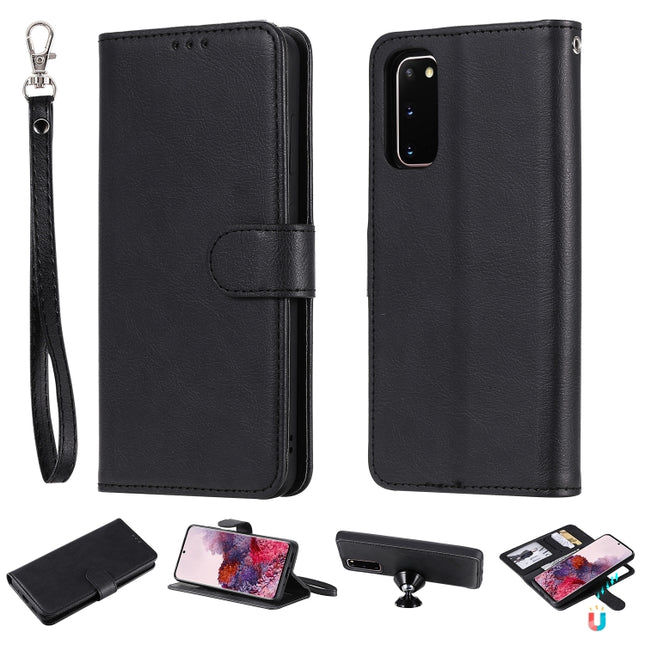 For Galaxy S20 2 in 1 Solid Color Detachable PU Leather Case with Card Slots & Magnetic Holder & Photo Frame & Wallet & Strap(Black)-garmade.com