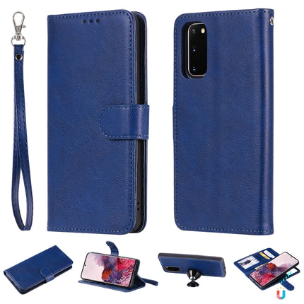 For Galaxy S20 2 in 1 Solid Color Detachable PU Leather Case with Card Slots & Magnetic Holder & Photo Frame & Wallet & Strap(Blue)-garmade.com