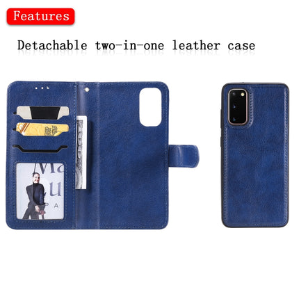 For Galaxy S20 2 in 1 Solid Color Detachable PU Leather Case with Card Slots & Magnetic Holder & Photo Frame & Wallet & Strap(Blue)-garmade.com