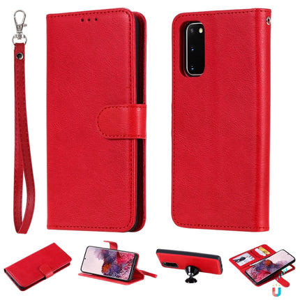 For Galaxy S20 2 in 1 Solid Color Detachable PU Leather Case with Card Slots & Magnetic Holder & Photo Frame & Wallet & Strap(Red)-garmade.com