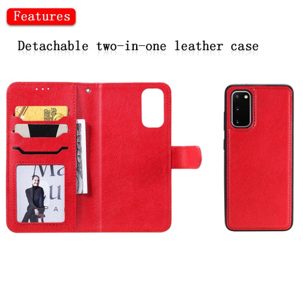 For Galaxy S20 2 in 1 Solid Color Detachable PU Leather Case with Card Slots & Magnetic Holder & Photo Frame & Wallet & Strap(Red)-garmade.com