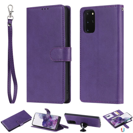 For Galaxy S20 Plus 2 in 1 Solid Color Detachable PU Leather Case with Card Slots & Magnetic Holder & Photo Frame & Wallet & Strap(Purple)-garmade.com