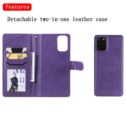 For Galaxy S20 Plus 2 in 1 Solid Color Detachable PU Leather Case with Card Slots & Magnetic Holder & Photo Frame & Wallet & Strap(Purple)-garmade.com