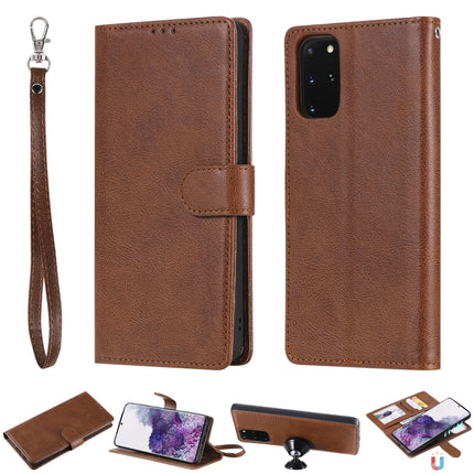 For Galaxy S20 Plus 2 in 1 Solid Color Detachable PU Leather Case with Card Slots & Magnetic Holder & Photo Frame & Wallet & Strap(Brown)-garmade.com