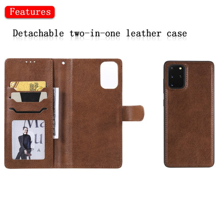 For Galaxy S20 Plus 2 in 1 Solid Color Detachable PU Leather Case with Card Slots & Magnetic Holder & Photo Frame & Wallet & Strap(Brown)-garmade.com