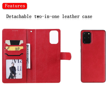 For Galaxy S20 Plus 2 in 1 Solid Color Detachable PU Leather Case with Card Slots & Magnetic Holder & Photo Frame & Wallet & Strap(Red)-garmade.com