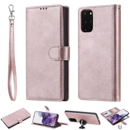 For Galaxy S20 Plus 2 in 1 Solid Color Detachable PU Leather Case with Card Slots & Magnetic Holder & Photo Frame & Wallet & Strap(Rose Gold)-garmade.com