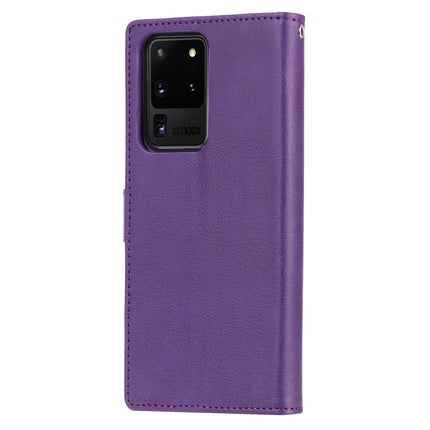 For Galaxy S20 Ultra 2 in 1 Solid Color Detachable PU Leather Case with Card Slots & Magnetic Holder & Photo Frame & Wallet & Strap(Purple)-garmade.com
