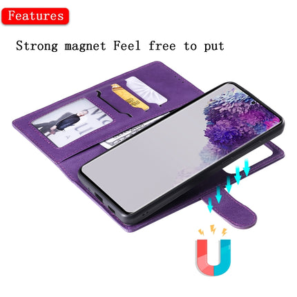 For Galaxy S20 Ultra 2 in 1 Solid Color Detachable PU Leather Case with Card Slots & Magnetic Holder & Photo Frame & Wallet & Strap(Purple)-garmade.com