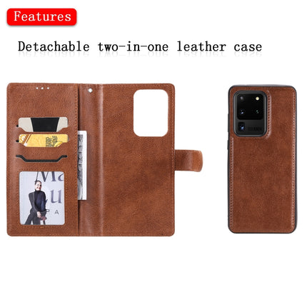 For Galaxy S20 Ultra 2 in 1 Solid Color Detachable PU Leather Case with Card Slots & Magnetic Holder & Photo Frame & Wallet & Strap(Brown)-garmade.com