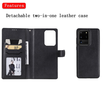 For Galaxy S20 Ultra 2 in 1 Solid Color Detachable PU Leather Case with Card Slots & Magnetic Holder & Photo Frame & Wallet & Strap(Black)-garmade.com