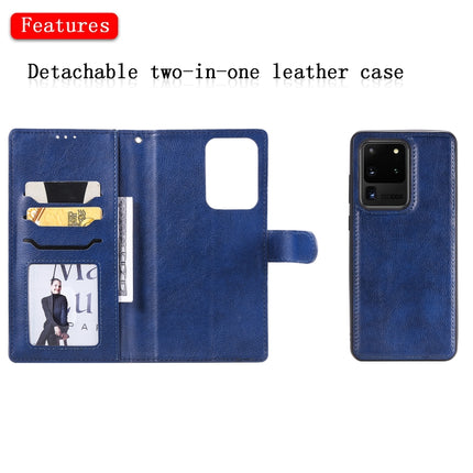 For Galaxy S20 Ultra 2 in 1 Solid Color Detachable PU Leather Case with Card Slots & Magnetic Holder & Photo Frame & Wallet & Strap(Blue)-garmade.com