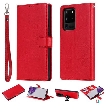 For Galaxy S20 Ultra 2 in 1 Solid Color Detachable PU Leather Case with Card Slots & Magnetic Holder & Photo Frame & Wallet & Strap(Red)-garmade.com