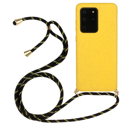 For Galaxy S20 Ultra Wheat Straw Material + TPU Protective Case with Lanyard(Yellow)-garmade.com