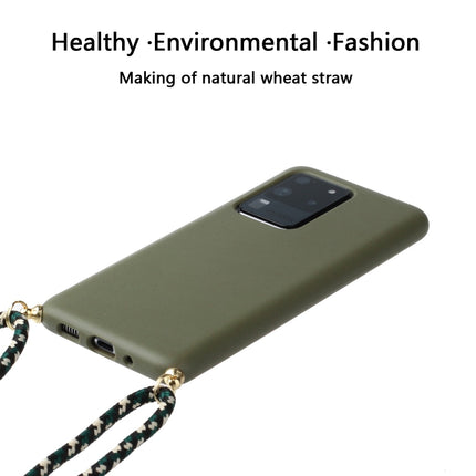 For Galaxy S20 Ultra Wheat Straw Material + TPU Protective Case with Lanyard(Army Green)-garmade.com