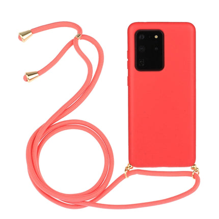 For Galaxy S20 Ultra Wheat Straw Material + TPU Protective Case with Lanyard(Red)-garmade.com