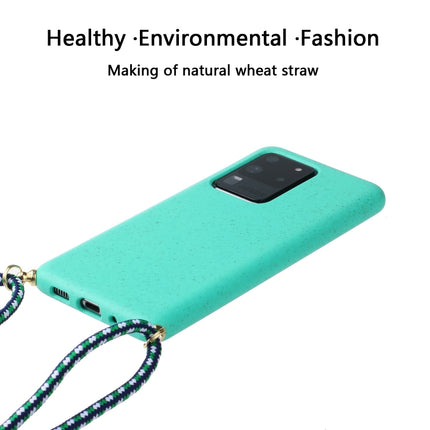 For Galaxy S20 Ultra Wheat Straw Material + TPU Protective Case with Lanyard(Green)-garmade.com