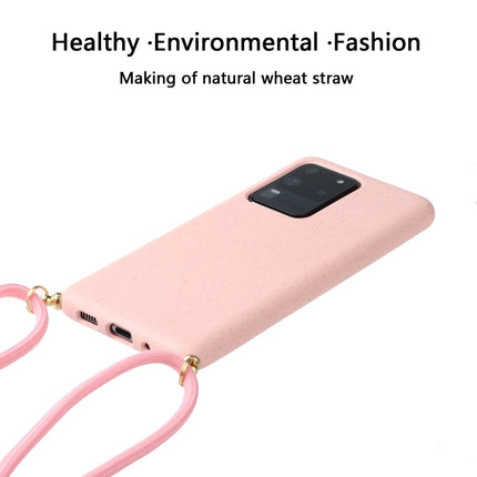 For Galaxy S20 Ultra Wheat Straw Material + TPU Protective Case with Lanyard(Pink)-garmade.com