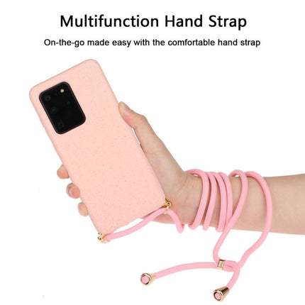For Galaxy S20 Ultra Wheat Straw Material + TPU Protective Case with Lanyard(Pink)-garmade.com