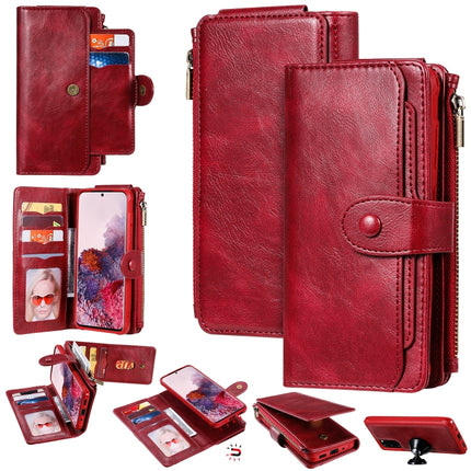 For Galaxy S20 Multifunctional Retro Detachable Magnetic Horizontal Flip Leather Case with Card Slots & Holder & Wallet & Photo Frame(Red)-garmade.com