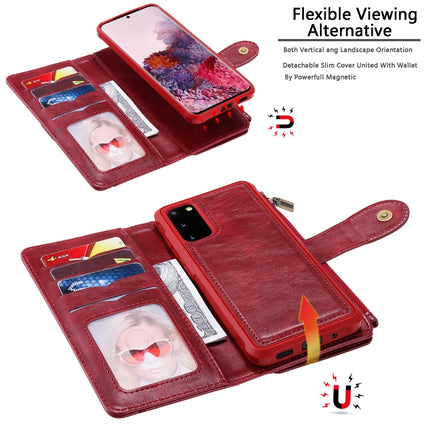 For Galaxy S20 Multifunctional Retro Detachable Magnetic Horizontal Flip Leather Case with Card Slots & Holder & Wallet & Photo Frame(Red)-garmade.com