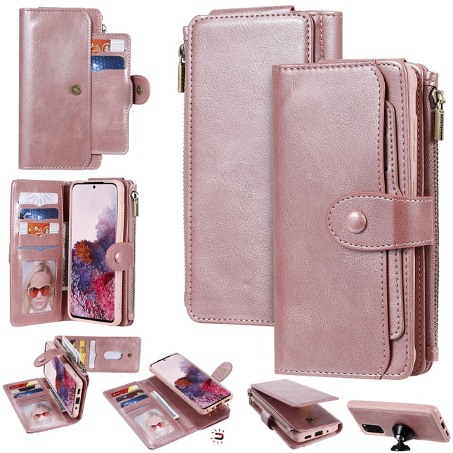 For Galaxy S20 Multifunctional Retro Detachable Magnetic Horizontal Flip Leather Case with Card Slots & Holder & Wallet & Photo Frame(Pink)-garmade.com