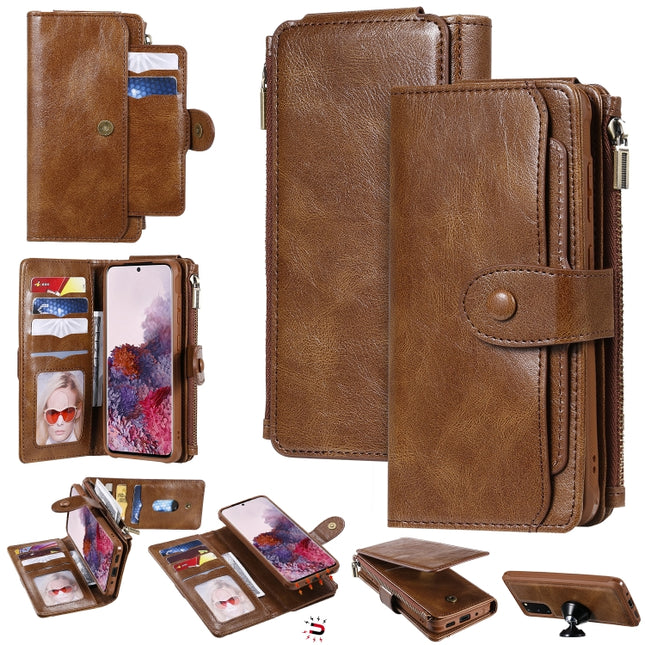 For Galaxy S20 Multifunctional Retro Detachable Magnetic Horizontal Flip Leather Case with Card Slots & Holder & Wallet & Photo Frame(Brown)-garmade.com