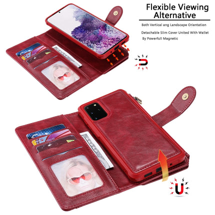 For Galaxy S20 Plus Multifunctional Retro Detachable Magnetic Horizontal Flip Leather Case with Card Slots & Holder & Wallet & Photo Frame(Red)-garmade.com