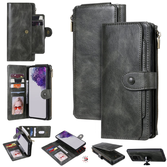 For Galaxy S20 Ultra Multifunctional Retro Detachable Magnetic Horizontal Flip Leather Case with Card Slots & Holder & Wallet & Photo Frame(Dark Grey)-garmade.com