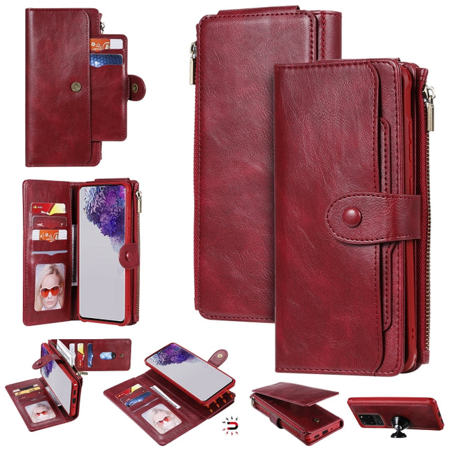For Galaxy S20 Ultra Multifunctional Retro Detachable Magnetic Horizontal Flip Leather Case with Card Slots & Holder & Wallet & Photo Frame(Red)-garmade.com