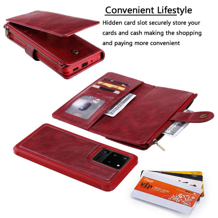 For Galaxy S20 Ultra Multifunctional Retro Detachable Magnetic Horizontal Flip Leather Case with Card Slots & Holder & Wallet & Photo Frame(Red)-garmade.com