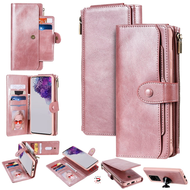 For Galaxy S20 Ultra Multifunctional Retro Detachable Magnetic Horizontal Flip Leather Case with Card Slots & Holder & Wallet & Photo Frame(Pink)-garmade.com