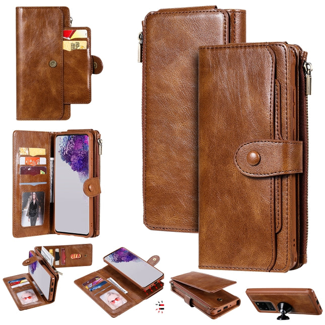 For Galaxy S20 Ultra Multifunctional Retro Detachable Magnetic Horizontal Flip Leather Case with Card Slots & Holder & Wallet & Photo Frame(Brown)-garmade.com