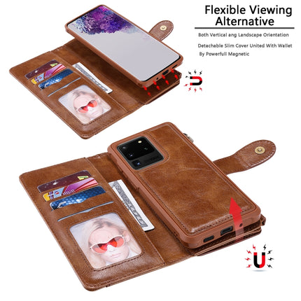 For Galaxy S20 Ultra Multifunctional Retro Detachable Magnetic Horizontal Flip Leather Case with Card Slots & Holder & Wallet & Photo Frame(Brown)-garmade.com